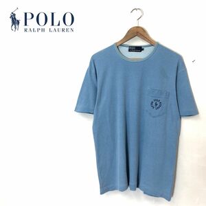 A307-U◆Polo by Ralph Lauren ポロラルフローレン Tシャツ 半袖 クルーネック 胸ポケット シンプル カジュアル◆size L ダスティブルー 綿