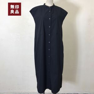 A300-W* Muji Ryohin .... ryou .. рубашка One-piece no color простой одноцветный French рукав длинный длина *size:M черный хлопок др. 