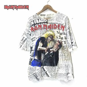 A318-N◆old◆ IRON MAIDEN アイアンメイデン 半袖Tシャツ カットソー オーバープリント バンT◆sizeXL マルチ 総柄 コットン100