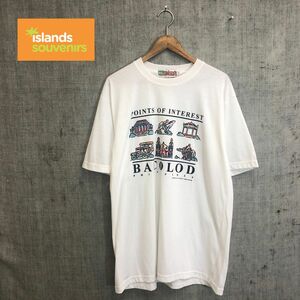 A238-T-S◆Islands Souvenirs アイランズスーバニア 半袖Tシャツ プリント プルオーバー◆sizeL ホワイト メンズ トップス コットン