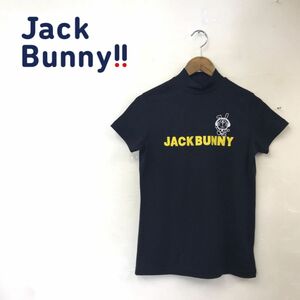 A244-G-N◆jack bunny ジャックバニー Tシャツ◆size1 ブラック 無地 レディース トップス 半袖 プリント ドラえもん ロゴ ハイネック 黒色