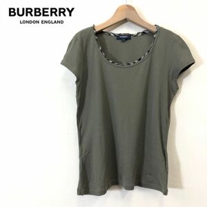 A194-F-S◆ BURBERRY LONDON バーバリー 半袖Tシャツ カットソー トップス ◆ size2 コットン100 グリーン 古着 レディース 春夏