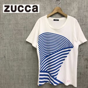 A181-R-S◆日本製 zucca ズッカ 半袖Tシャツ◆サイズM メンズ 紳士 トップス 綿100% コットン プリント 柄 ホワイト 春夏 デイリー