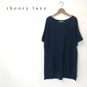 A169-K-S◆theory luxe セオリーリュクス 半袖ニットトップス◆size38 ネイビー 薄手 透け感 ゆったり カジュアル コットン 無地 シンプル