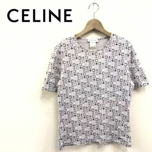 A160-R-S◆イタリア製 CELINE セリーヌ 半袖Tシャツ◆サイズM レディース 婦人 トップス 総柄 ロゴマーク 綿混 春夏 グレー