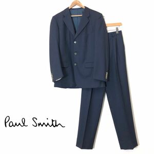 A67-F-S◆ Paul Smith ポールスミス セットアップ スーツ シングル テーラードジャケット スラックス 2タック ◆ L ウール ネイビー 古着