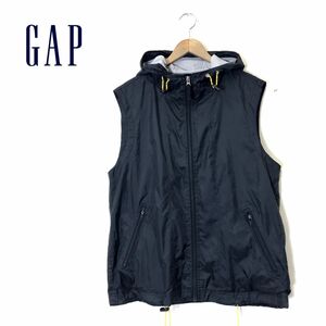 A99-N◆old◆ GAP オールド ギャップ ベストブルゾン フーディー テック系 身幅広め ◆ sizeM ブラック ポリエステル リップストップ