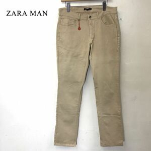 A26-W◆ZARA MAN ザラ マン パンツ ストレート カジュアル シンプル メンズ 大きめサイズ◆size:EUR44 ベージュ系 コットン ポリウレタン