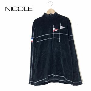 A76-N◆old◆ NICOLE SPORTS ニコル スポーツ 長袖カットソー Tシャツ ハイネック ベロア パッチ◆sizeL ブラック 黒 コットン ポリ