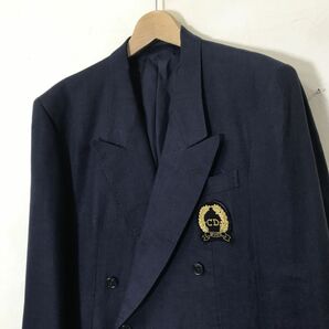 A884-N◆old◆ Christian Dior クリスチャンディオール ブレザー テーラードジャケット ダブル 背抜き ◆sizeS ネイビー 紺 リネン100の画像5