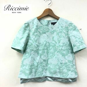 A818-J◆Riccimie NEW YORK リッチミーニューヨーク 総柄半袖トップス◆サイズ1 レディース ショート丈 フラワーモチーフ 花柄 上品