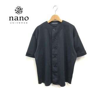 A808-K◆良品 NANO UNIVERSE ナノユニバース 半袖ベースボールシャツ◆sizeS ブラック ポリエステル 無地 シンプル カジュアル メンズ