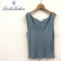 A804-K◆Brooks Brothers ブルックスブラザーズ ノースリーブニットトップス◆sizeM くすみブルー シルク100% 薄手 カジュアル レディース_画像1