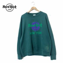 A798-D◆old◆USA製 HardRockCafe ハードロックカフェ スウェットシャツ トレーナー ロゴプリント ◆ sizeL グリーン系 コットン ポリ_画像1