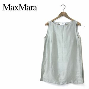 A774-U-S◆MaxMara マックスマーラ ブラウス ノースリーブ 無地 シンプル スリット 光沢感 レイヤード エレガント◆size40 若草色 シルク