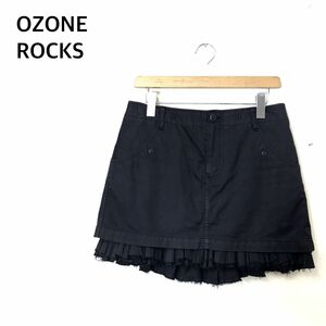 A766-U◆OZONE ROCKS オゾンロックス ミニスカート デニム生地 ポケット有り 無地 カットオフ ロック パンク 個性的◆size M ブラック 綿