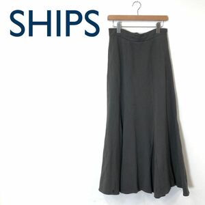 A1361-G*ships Ships flair skirt *sizeM cotton 100% khaki plain lady's bottoms waist rubber long simple reverse side nappy cord 