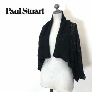 A1342-O◆良品◆ Paul Stuart ポールスチュアート ニットカーディガン レース 変形 上着 羽織 トップス◆ウール ブラック 黒