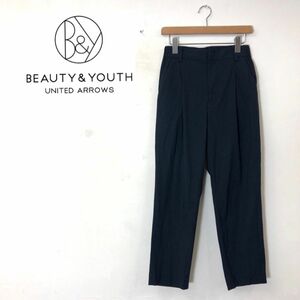 A1356-G◆beauty&youth ビューティアンドユース パンツ◆sizeM 麻 ネイビー 無地 レディース ボトムス 長ズボン シンプル カジュアル ゴム