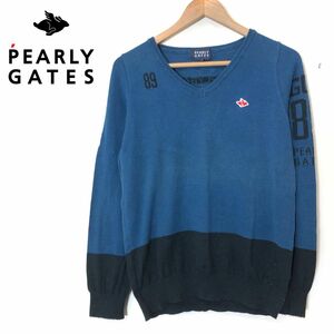 A1292-F-N◆ PEARLY GATES パーリーゲイツ ニット セーター トップス ◆ size1 コットン ナイロン ネイビー ブラック 古着 春