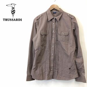 A1285-F-N◆ trussardi jeans トラサルディ ジーンズ 長袖シャツ トップス ◆ sizeXL コットン100 ブラウン 古着 メンズ 春