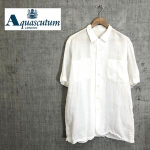 A1325-O* Aquascutum Aquascutum linen shirt short sleeves . pocket tops *sizeL flax white 