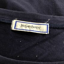 A1268-F-N◆old◆YVES SAINT LAURENT イヴサンローラン 半袖Tシャツ カットソー ロゴ 肩パッド◆M コットン ネイビー レディース 古着 春夏_画像7