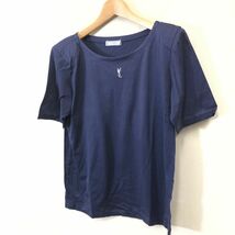 A1268-F-N◆old◆YVES SAINT LAURENT イヴサンローラン 半袖Tシャツ カットソー ロゴ 肩パッド◆M コットン ネイビー レディース 古着 春夏_画像5