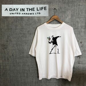 A1307-G◆良品◆A DAY IN THE LIFE アデイインザライフ Tシャツ◆sizeM 綿100% ホワイト 無地 メンズ トップス 半袖 プリント 花柄 刺繍 白