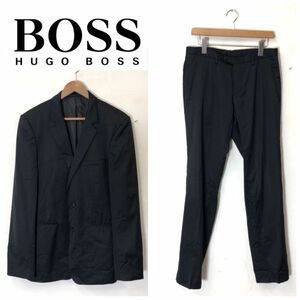 A1305-G◆HUGO BOSS ヒューゴボス セットアップ◆ブラック 無地 メンズ ジャケット スラックス フォーマル スーツ 長袖 長ズボン パンツ 黒