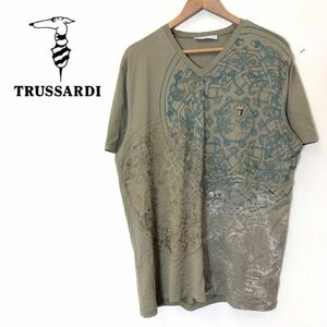 A1212-F-N◆ イタリア製 ◆ old ◆ trussardi トラサルディ 半袖Tシャツ カットソー Ｖネック ◆ sizeXXL グリーン 古着 メンズ 春夏