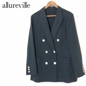 A1207-F-N◆ allureville アルアバイル テーラードジャケット ダブル ◆ size2 コットン リネン ブラック 古着 レディース 春