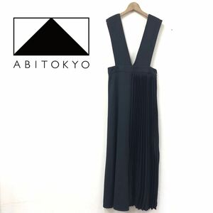 A1125-K◆良品 ABITOKYO アビトーキョー アシンメトリージャンパーロングスカート◆sizeM ブラック プリーツ カジュアル ポリエステル