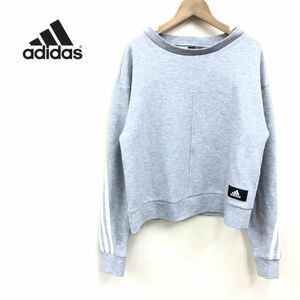 A1008-J◆adidas アディダス 長袖プルオーバー◆グレー サイズM トップス ショート丈 レディース 綿 ポリ スポーツウェア スポーティ