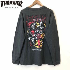 A958-F◆ THRASHER スラッシャー トレーナー スウェットシャツ ロゴプリント 大きめ ◆ sizeXXL コットン100 ブラック 古着 メンズ