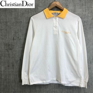 A946-F* Christian Dior Christian Dior рубашка-поло с длинным рукавом Logo вышивка * sizeS хлопок 100 желтый белый б/у одежда женский весна 