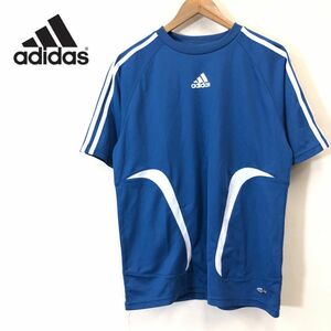 A940-F◆ old ◆ adidas アディダス 半袖Tシャツ カットソー トップス ロゴプリント ◆ sizeM ポリエステル100 ブルー 古着 メンズ 春夏