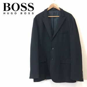 A934-F-S◆ HUGO BOSS ヒューゴボス テーラードジャケット シングル 総裏 ◆ size52 ウール100 ブラック 黒 単色 古着 メンズ