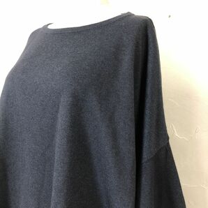 A921-U◆SUNNY CLOUDS サニークラウズ カットソー 半袖 クルーネック サマーニット 無地 シンプル ラメ 光沢感◆size LL ネイビー レーヨンの画像3