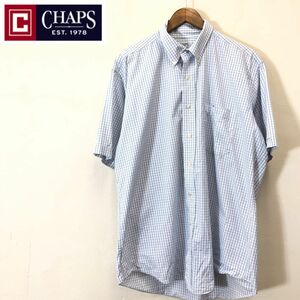 A874-F-N◆ Chaps チャップス ラルフローレン 半袖シャツ ボタンダウン BD トップス ◆ コットン100 ブルー 古着 メンズ 春夏