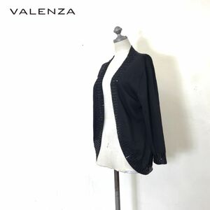 A1726-N◆美品◆ V label VALENZA バレンザ カーディガン ニット スパンコール 前開き レディース ◆size40 ブラック 黒 レーヨン