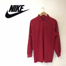 A1897-G-N◆美品◆NIKE ナイキ ポロシャツ◆sizeM レッド メンズ トップス 長袖 シンプル カジュアル スポーツ ワンポイント ロゴ刺繍 赤色_画像1