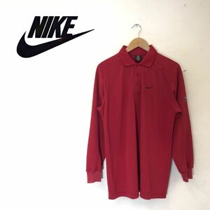 A1897-G-N◆美品◆NIKE ナイキ ポロシャツ◆sizeM レッド メンズ トップス 長袖 シンプル カジュアル スポーツ ワンポイント ロゴ刺繍 赤色