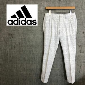 A1865-G-N◆良品◆adidas アディダス パンツ◆sizeM ホワイト グレー 総柄 メンズ ボトムス 長ズボン スポーツ ポケット カジュアル ボタン