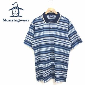 A1389-R◆良品 Munsingwear マンシングウェア 半袖シャツ◆サイズLL メンズ 紳士 ゴルフウェア トップス 春夏 メッシュ 薄手 ネイビー系