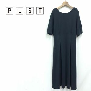 A1414-K◆良品 PLST プラステ 半袖ロングワンピース◆sizeS ブラック カットソー ストレッチ フレアスカート 無地 シンプル ボートネック