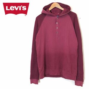 A1838-F-N◆ Levis premium リーバイス プレミアム ヘンリーネックパーカ フーディ 袖ニット ◆ sizeL コットン ウール レッド 古着 春