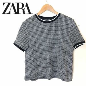 A1832-F-N◆ ZARA ザラ 半袖Tシャツ カットソー トップス ◆ sizeM コットン ブラック ホワイト 古着 レディース 春夏