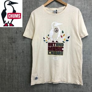 A1819-F-N◆ CHUMS チャムス 半袖Tシャツ カットソー ロゴプリント トップス ◆ sizeM リネン コットン ホワイト系 古着 メンズ 春夏