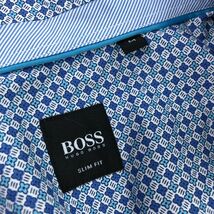 A1575-F◆ HUGO BOSS ヒューゴボス slim fit 半袖シャツ トップス ◆ sizeM コットン100 ネイビー 単色 古着 メンズ 春夏_画像7